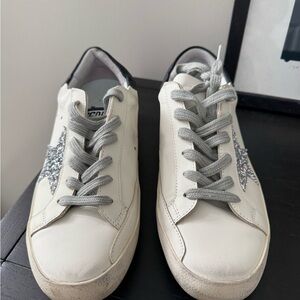 Golden Goose White Sneakers with Silver Glitter Star